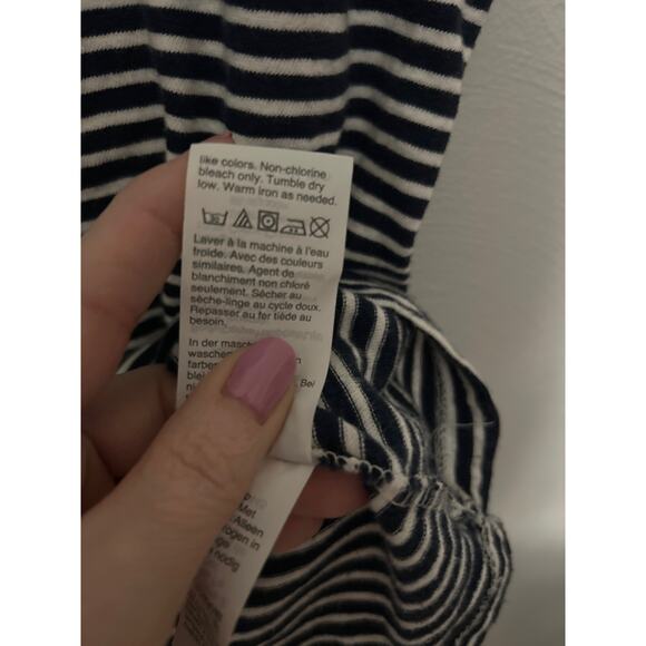 J by J Crew Navy Blue White Tee Striped Capped Sleeve Lace Eyelet Detail Top L - Picture 7 of 10